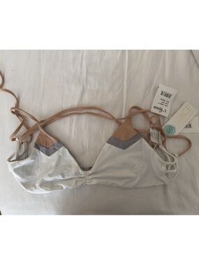 L*SPACE Reversible Bikini Top M White Gray Tan NWT Triangle Tie